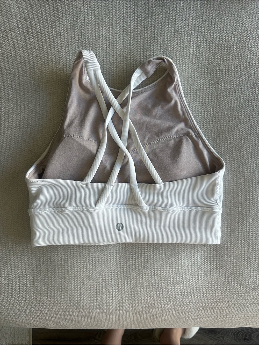 lululemon athletica White & Cream Strappy Longline Sports Bra Size 4